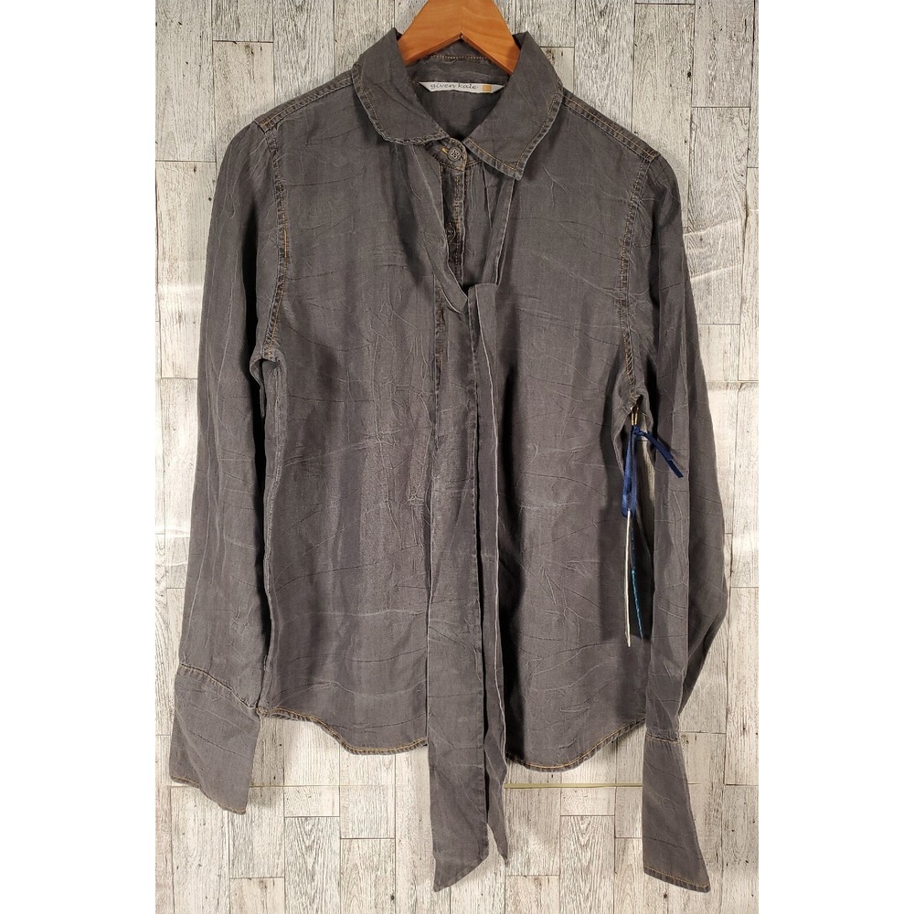 Given Kale Button Down Top w/Tie Size XS Gray Very Soft Fabric Women's NEW
